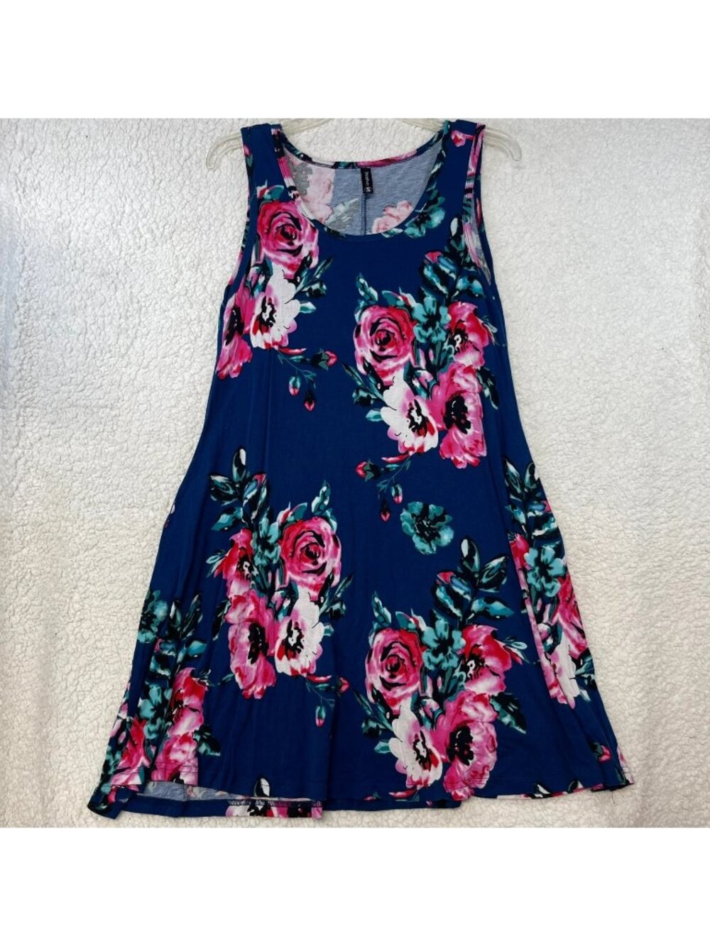 PrinStory Floral Dress Size S – Navy Sleeveless A‑Line Sundress Rayon Blend